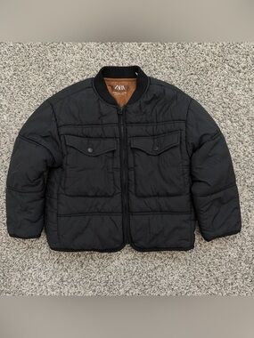 Zara Black Quilted Puffer Jacket with Chest Flap Pockets